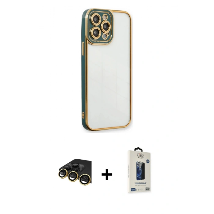 MARSİLYAN™- iPhone 13 Pro Max Kılıf Çekirdek Klasik Serisi - Siyah Bilvis Hayalet Cam Ekran Koruyucu + Raze Metal Kamera Lens - GD