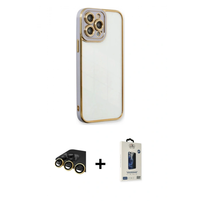 MARSİLYAN™- iPhone 13 Pro Max Kılıf Çekirdek Klasik Serisi - Siyah Bilvis Hayalet Cam Ekran Koruyucu + Raze Metal Kamera Lens - GD