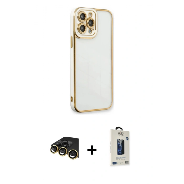 MARSİLYAN™- iPhone 13 Pro Max Kılıf Çekirdek Klasik Serisi - Siyah Bilvis Hayalet Cam Ekran Koruyucu + Raze Metal Kamera Lens - GD