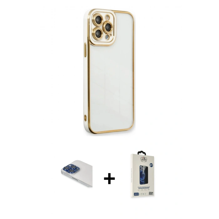 MARSİLYAN™- iPhone 13 Pro Max Kılıf Çekirdek Klasik Serisi - Siyah Bilvis Hayalet Cam Ekran Koruyucu + Pers Alüminyum Kamera Lens - LT