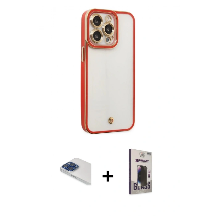 MARSİLYAN™- iPhone 13 Pro Max Kılıf Çekirdek Klasik Serisi - Siyah Bilvis Hayalet Cam Ekran Koruyucu + Pers Alüminyum Kamera Lens - LT
