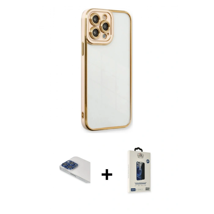MARSİLYAN™- iPhone 13 Pro Max Kılıf Çekirdek Klasik Serisi - Siyah Bilvis Hayalet Cam Ekran Koruyucu + Pers Alüminyum Kamera Lens - LT