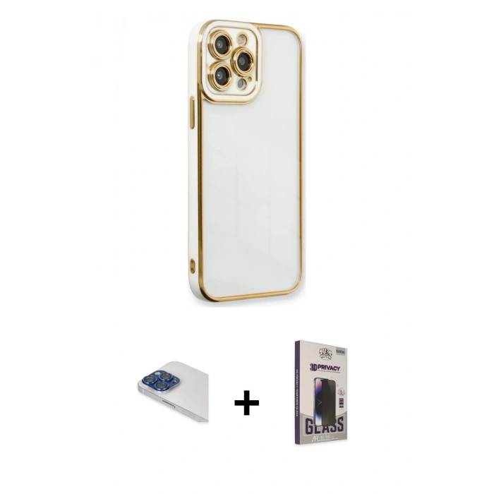MARSİLYAN™- iPhone 13 Pro Max Kılıf Çekirdek Klasik Serisi - Siyah Bilvis Hayalet Cam Ekran Koruyucu + Pers Alüminyum Kamera Lens - LT