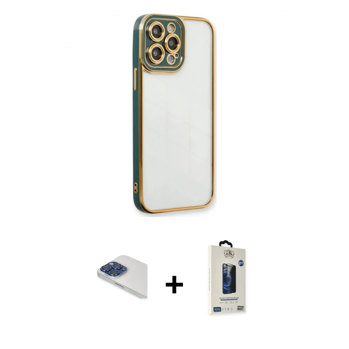 MARSİLYAN™- iPhone 13 Pro Max Kılıf Çekirdek Klasik Serisi - Siyah Bilvis Hayalet Cam Ekran Koruyucu + Pers Alüminyum Kamera Lens - LT