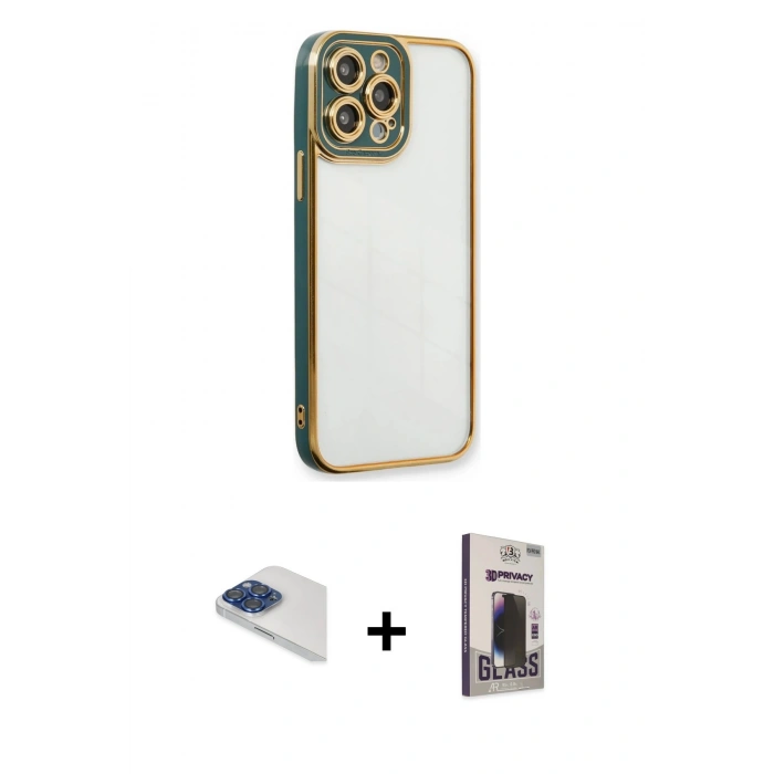 MARSİLYAN™- iPhone 13 Pro Max Kılıf Çekirdek Klasik Serisi - Siyah Bilvis Hayalet Cam Ekran Koruyucu + Pers Alüminyum Kamera Lens - LT