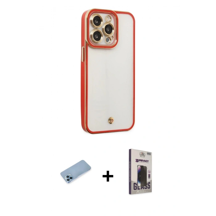MARSİLYAN™- iPhone 13 Pro Max Kılıf Çekirdek Klasik Serisi - Siyah Bilvis Hayalet Cam Ekran Koruyucu + Mavi Shine Kamera Lens Koruma Cam