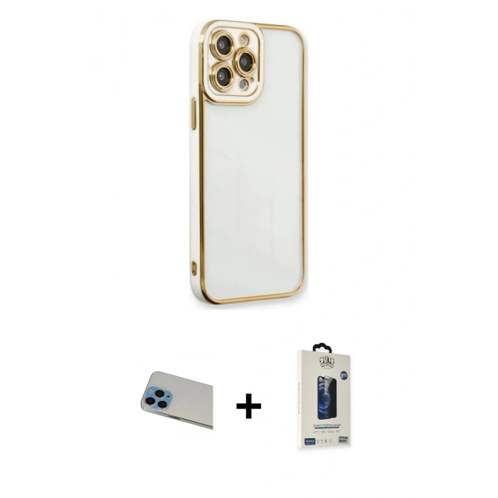MARSİLYAN™- iPhone 13 Pro Max Kılıf Çekirdek Klasik Serisi - Siyah Bilvis Hayalet Cam Ekran Koruyucu + Rainbow Kamera Lens Koruma Cam - MI
