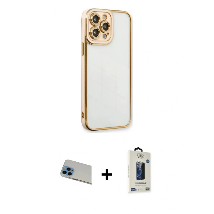 MARSİLYAN™- iPhone 13 Pro Max Kılıf Çekirdek Klasik Serisi - Siyah Bilvis Hayalet Cam Ekran Koruyucu + Rainbow Kamera Lens Koruma Cam - MI