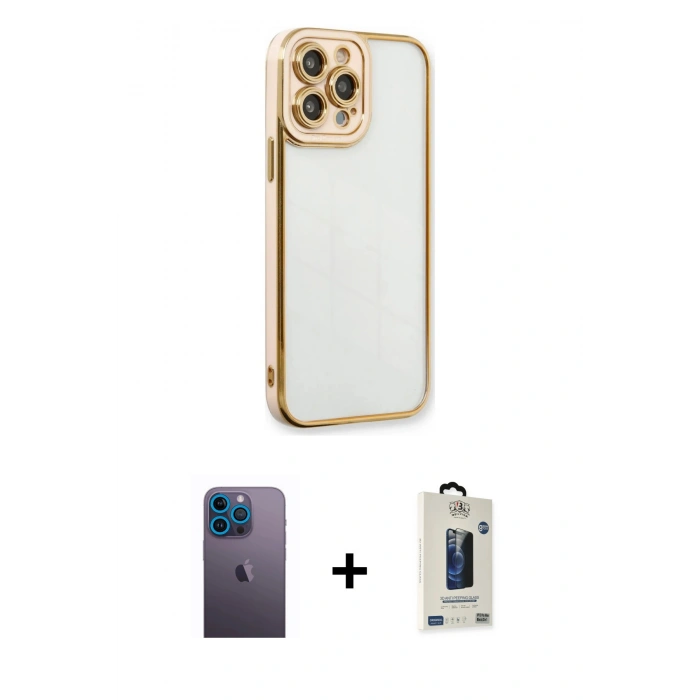 MARSİLYAN™- iPhone 13 Pro Max Kılıf Çekirdek Klasik Serisi - Siyah Bilvis Hayalet Cam Ekran Koruyucu + Neon Fosforlu Kamera Lens - MI