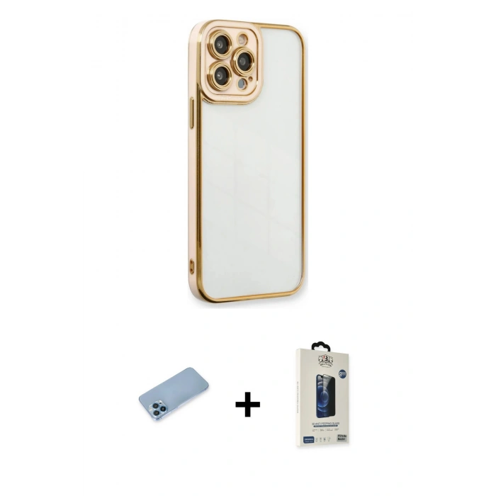 MARSİLYAN™- iPhone 13 Pro Max Kılıf Çekirdek Klasik Serisi - Siyah Bilvis Hayalet Cam Ekran Koruyucu + Shine Kamera Lens Koruma Cam - MI