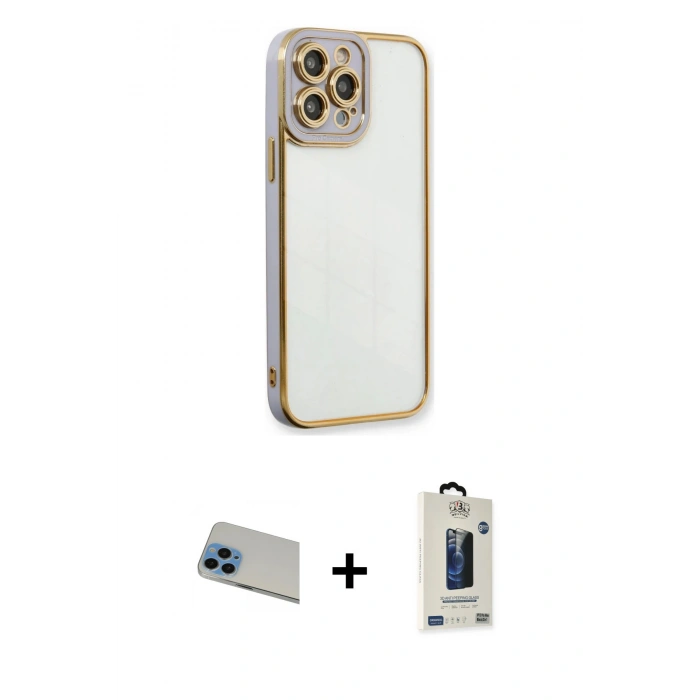 MARSİLYAN™- iPhone 13 Pro Max Kılıf Çekirdek Klasik Serisi - Siyah Bilvis Hayalet Cam Ekran Koruyucu + Rainbow Kamera Lens Koruma Cam - MI
