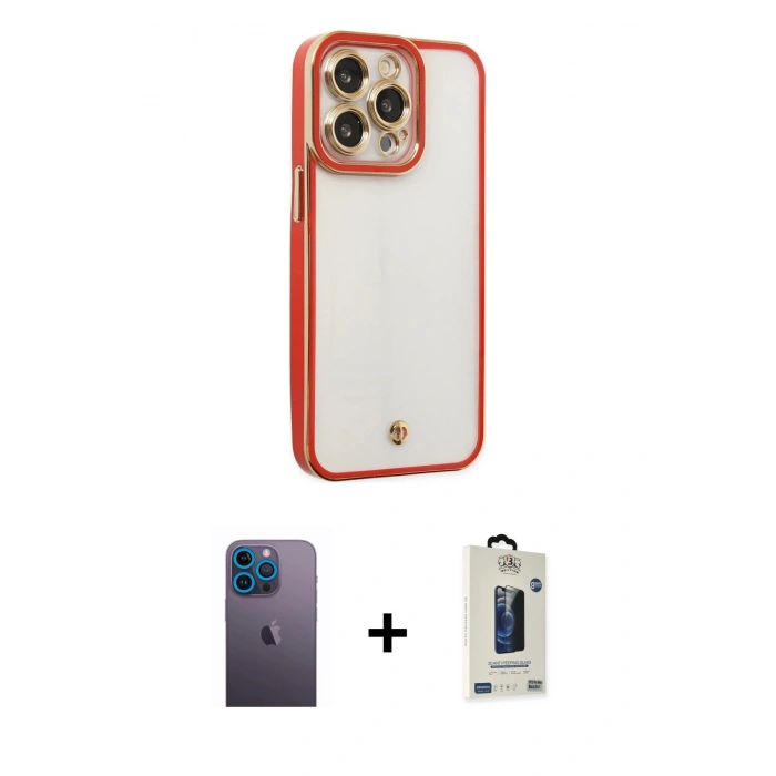 MARSİLYAN™- iPhone 13 Pro Max Kılıf Çekirdek Klasik Serisi - Siyah Bilvis Hayalet Cam Ekran Koruyucu + Neon Fosforlu Kamera Lens - MI