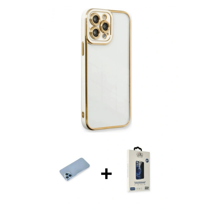 MARSİLYAN™- iPhone 13 Pro Max Kılıf Çekirdek Klasik Serisi - Siyah Bilvis Hayalet Cam Ekran Koruyucu + Shine Kamera Lens Koruma Cam - MI
