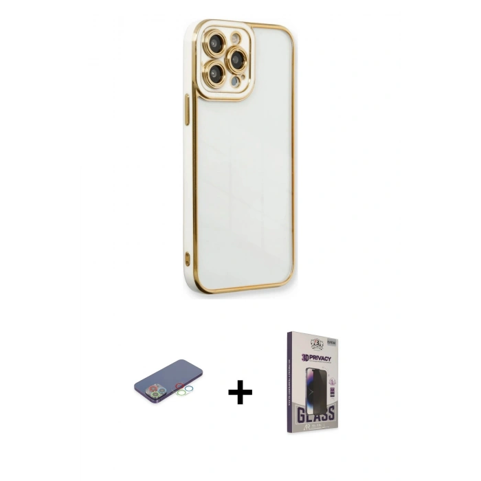 MARSİLYAN™- iPhone 13 Pro Max Kılıf Çekirdek Klasik Serisi - Siyah Bilvis Hayalet Cam Ekran Koruyucu + Renkli Kamera Lens Koruma Cam - MI