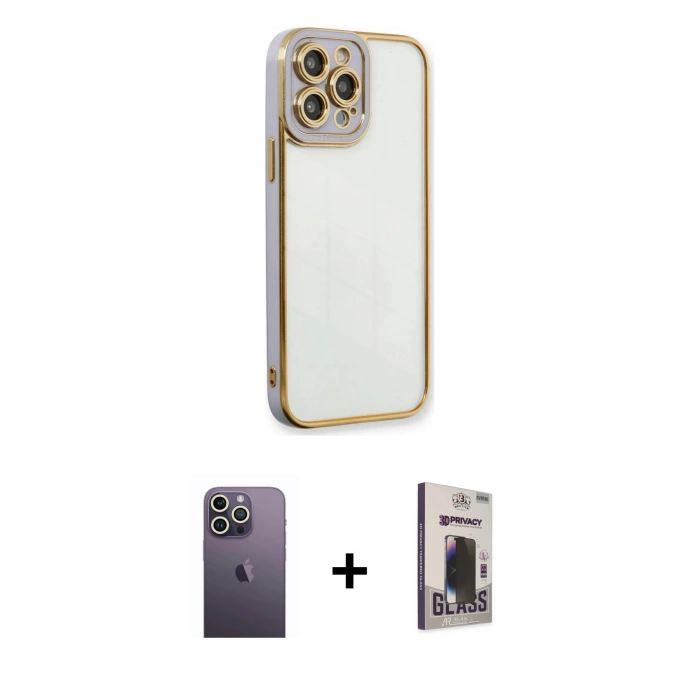 MARSİLYAN™- iPhone 13 Pro Max Kılıf Çekirdek Klasik Serisi - Siyah Bilvis Hayalet Cam Ekran Koruyucu + Neon Fosforlu Kamera Lens - BZ