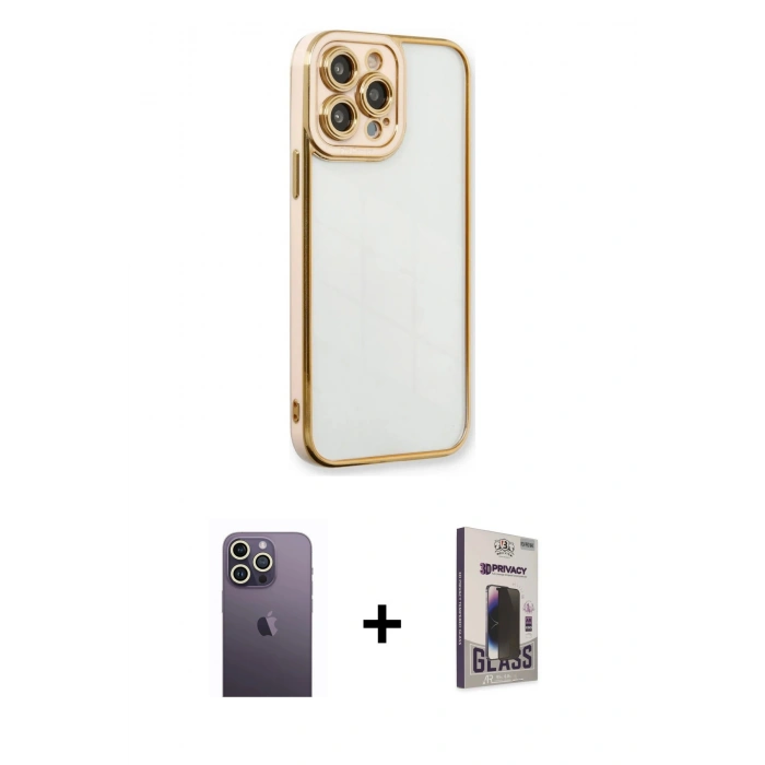 MARSİLYAN™- iPhone 13 Pro Max Kılıf Çekirdek Klasik Serisi - Siyah Bilvis Hayalet Cam Ekran Koruyucu + Neon Fosforlu Kamera Lens - BZ
