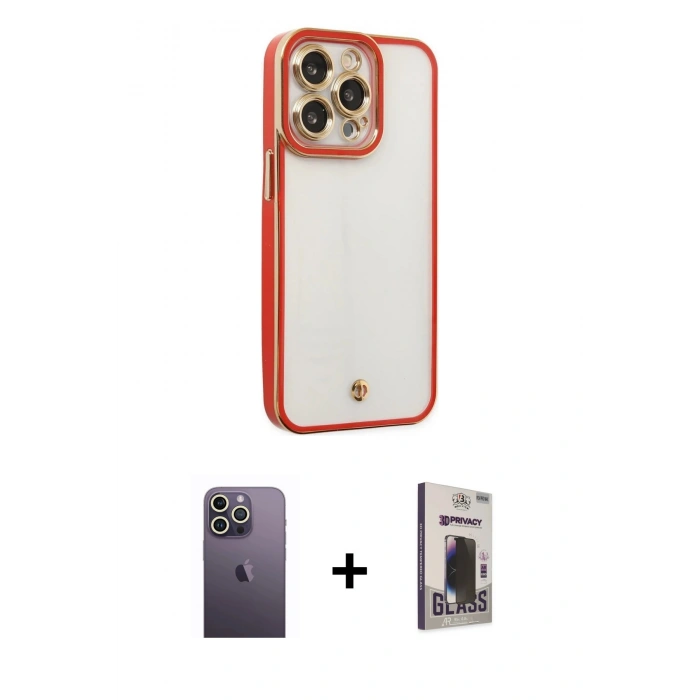 MARSİLYAN™- iPhone 13 Pro Max Kılıf Çekirdek Klasik Serisi - Siyah Bilvis Hayalet Cam Ekran Koruyucu + Neon Fosforlu Kamera Lens - BZ