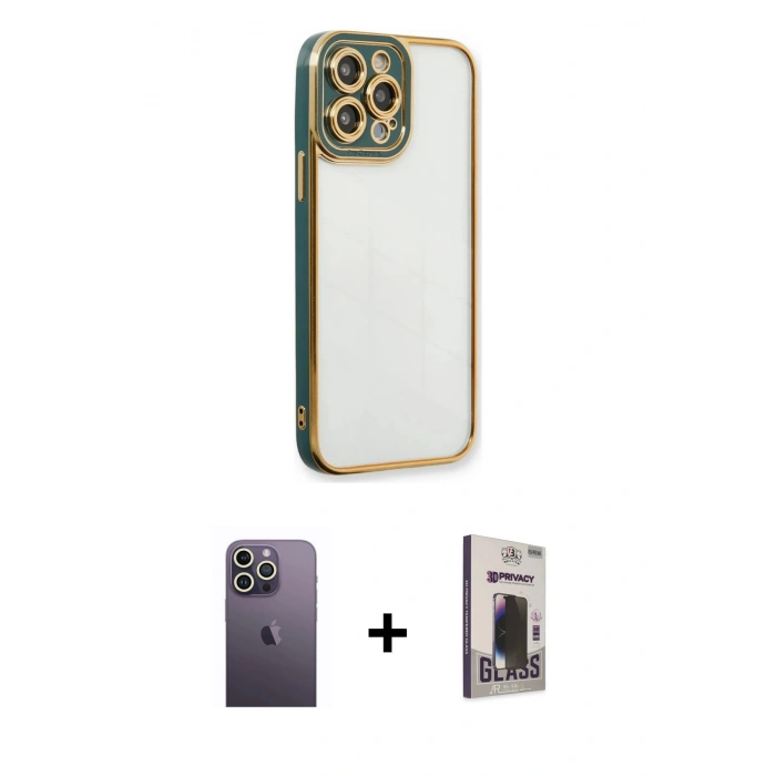 MARSİLYAN™- iPhone 13 Pro Max Kılıf Çekirdek Klasik Serisi - Siyah Bilvis Hayalet Cam Ekran Koruyucu + Neon Fosforlu Kamera Lens - BZ