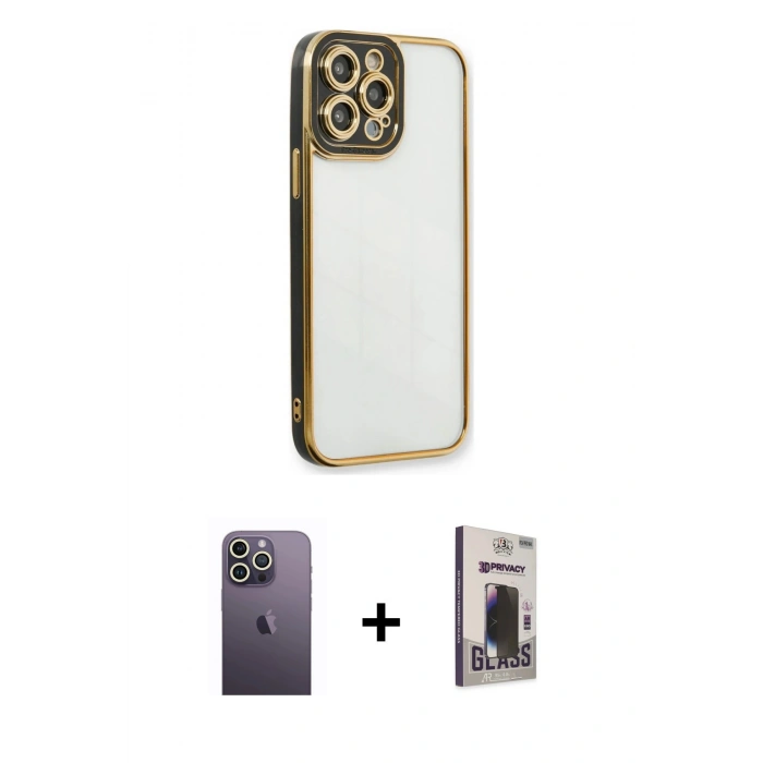 MARSİLYAN™- iPhone 13 Pro Max Kılıf Çekirdek Klasik Serisi - Siyah Bilvis Hayalet Cam Ekran Koruyucu + Neon Fosforlu Kamera Lens - BZ