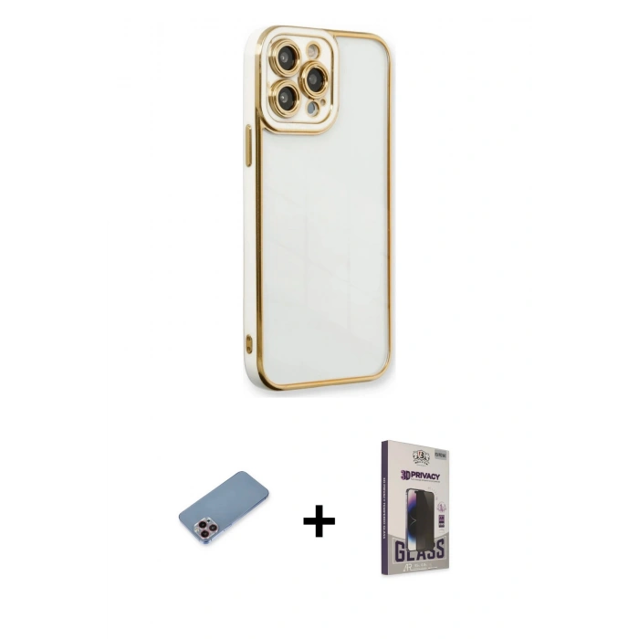 MARSİLYAN™- iPhone 13 Pro Max Kılıf Çekirdek Klasik Serisi - Siyah Bilvis Hayalet Cam Ekran Koruyucu + Shine Kamera Lens Koruma Cam - PE