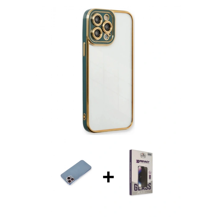 MARSİLYAN™- iPhone 13 Pro Max Kılıf Çekirdek Klasik Serisi - Siyah Bilvis Hayalet Cam Ekran Koruyucu + Shine Kamera Lens Koruma Cam - PE