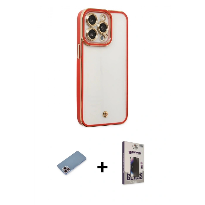 MARSİLYAN™- iPhone 13 Pro Max Kılıf Çekirdek Klasik Serisi - Siyah Bilvis Hayalet Cam Ekran Koruyucu + Shine Kamera Lens Koruma Cam - PE