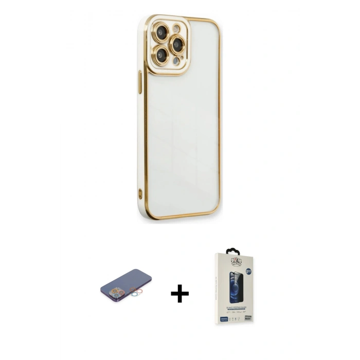 MARSİLYAN™- iPhone 13 Pro Max Kılıf Çekirdek Klasik Serisi - Siyah Bilvis Hayalet Cam Ekran Koruyucu + Renkli Kamera Lens Koruma Cam - PE