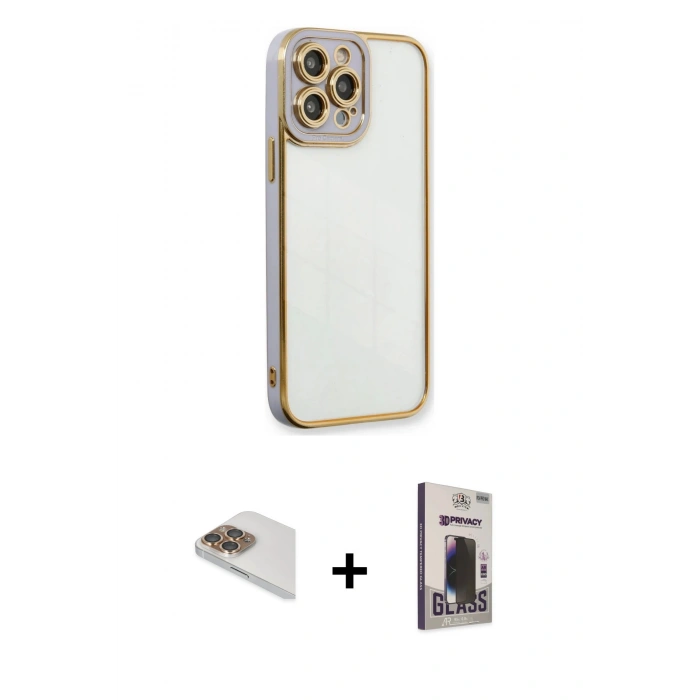 MARSİLYAN™- iPhone 13 Pro Max Kılıf Çekirdek Klasik Serisi - Siyah Bilvis Hayalet Cam Ekran Koruyucu + Pers Alüminyum Kamera Lens - GD
