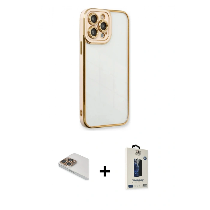 MARSİLYAN™- iPhone 13 Pro Max Kılıf Çekirdek Klasik Serisi - Siyah Bilvis Hayalet Cam Ekran Koruyucu + Pers Alüminyum Kamera Lens - GD