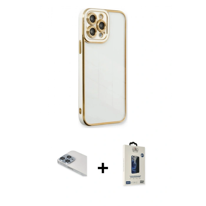 MARSİLYAN™- iPhone 13 Pro Max Kılıf Çekirdek Klasik Serisi - Siyah Bilvis Hayalet Cam Ekran Koruyucu + Pers Alüminyum Kamera Lens - SABE