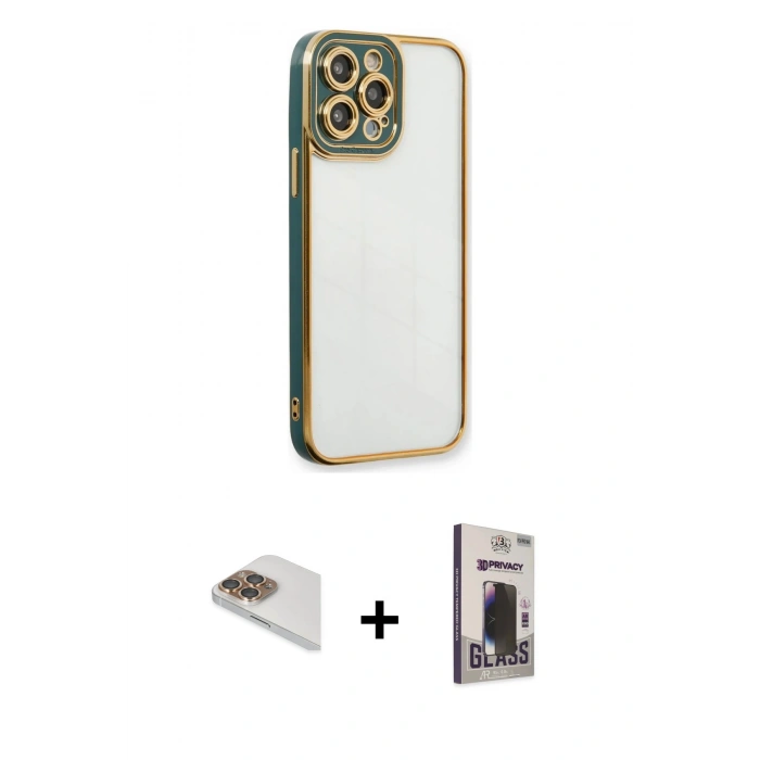MARSİLYAN™- iPhone 13 Pro Max Kılıf Çekirdek Klasik Serisi - Siyah Bilvis Hayalet Cam Ekran Koruyucu + Pers Alüminyum Kamera Lens - GD