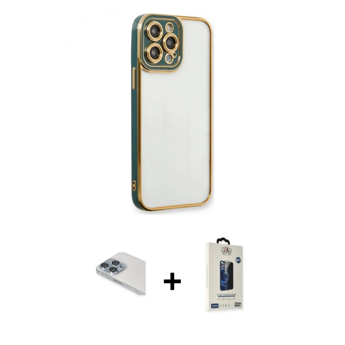 MARSİLYAN™- iPhone 13 Pro Max Kılıf Çekirdek Klasik Serisi - Siyah Bilvis Hayalet Cam Ekran Koruyucu + Pers Alüminyum Kamera Lens - SABE