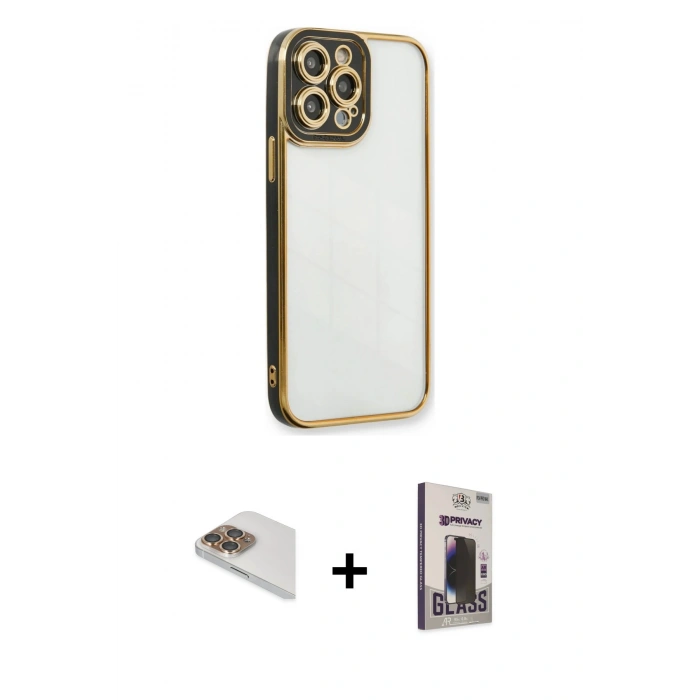 MARSİLYAN™- iPhone 13 Pro Max Kılıf Çekirdek Klasik Serisi - Siyah Bilvis Hayalet Cam Ekran Koruyucu + Pers Alüminyum Kamera Lens - GD
