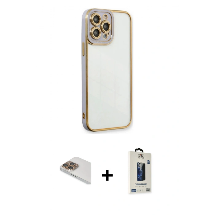 MARSİLYAN™- iPhone 13 Pro Max Kılıf Çekirdek Klasik Serisi - Siyah Bilvis Hayalet Cam Ekran Koruyucu + Pers Alüminyum Kamera Lens - GD