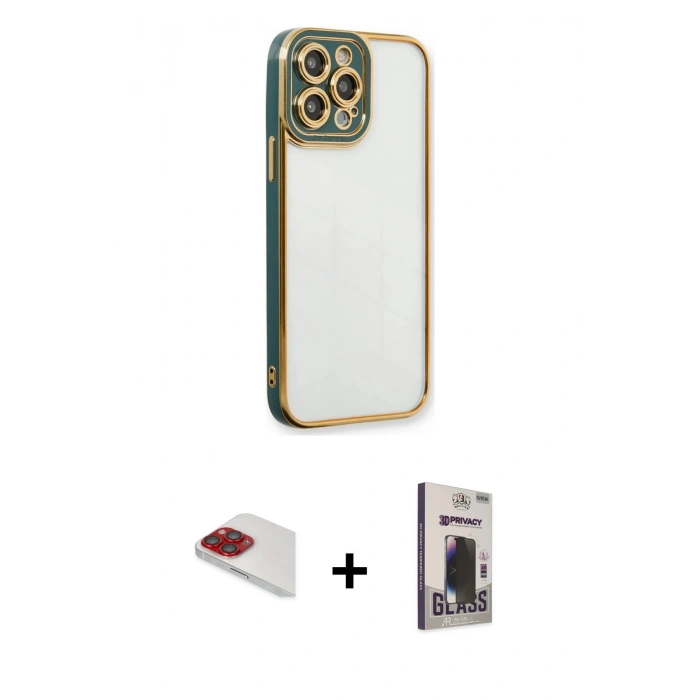 MARSİLYAN™- iPhone 13 Pro Max Kılıf Çekirdek Klasik Serisi - Siyah Bilvis Hayalet Cam Ekran Koruyucu + Pers Alüminyum Kamera Lens - KI