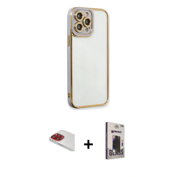 MARSİLYAN™- iPhone 13 Pro Max Kılıf Çekirdek Klasik Serisi - Siyah Bilvis Hayalet Cam Ekran Koruyucu + Pers Alüminyum Kamera Lens - KI