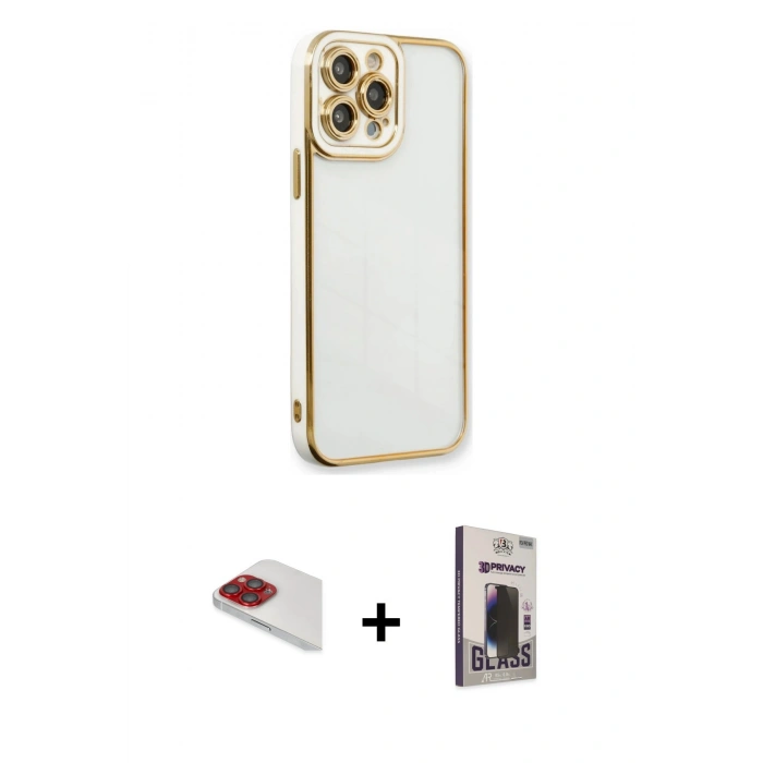 MARSİLYAN™- iPhone 13 Pro Max Kılıf Çekirdek Klasik Serisi - Siyah Bilvis Hayalet Cam Ekran Koruyucu + Pers Alüminyum Kamera Lens - KI