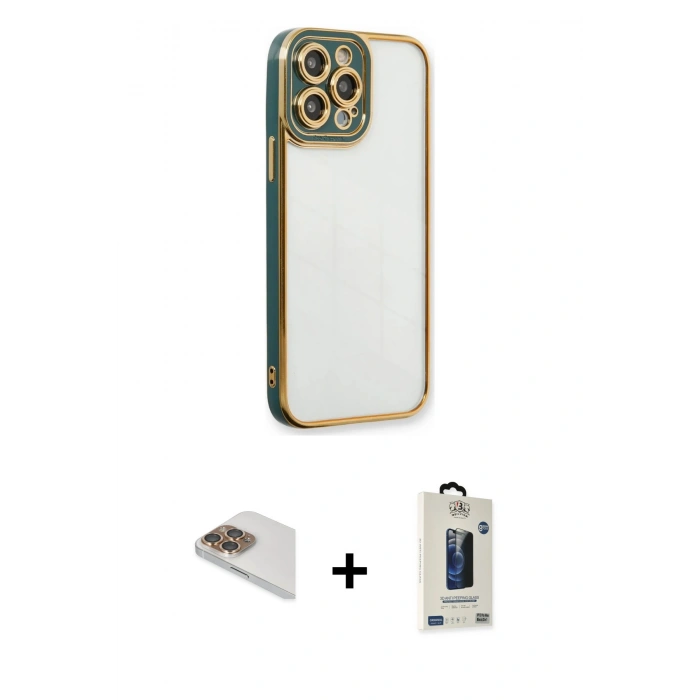 MARSİLYAN™- iPhone 13 Pro Max Kılıf Çekirdek Klasik Serisi - Siyah Bilvis Hayalet Cam Ekran Koruyucu + Pers Alüminyum Kamera Lens - GD