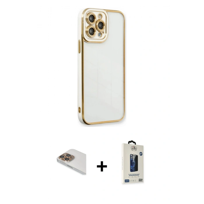 MARSİLYAN™- iPhone 13 Pro Max Kılıf Çekirdek Klasik Serisi - Siyah Bilvis Hayalet Cam Ekran Koruyucu + Pers Alüminyum Kamera Lens - GD