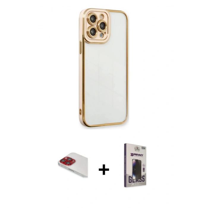 MARSİLYAN™- iPhone 13 Pro Max Kılıf Çekirdek Klasik Serisi - Siyah Bilvis Hayalet Cam Ekran Koruyucu + Pers Alüminyum Kamera Lens - KI