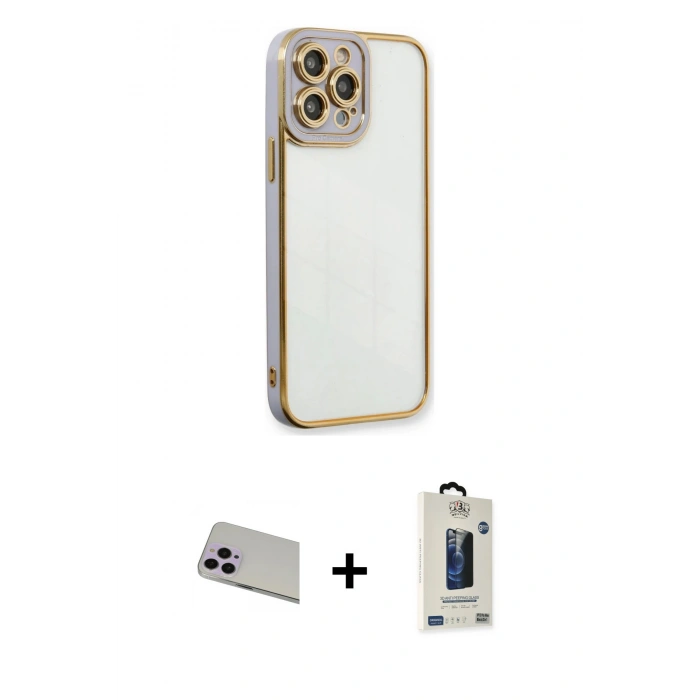 MARSİLYAN™- iPhone 13 Pro Max Kılıf Çekirdek Klasik Serisi - Siyah Bilvis Hayalet Cam Ekran Koruyucu + Rainbow Kamera Lens Koruma Cam - MR