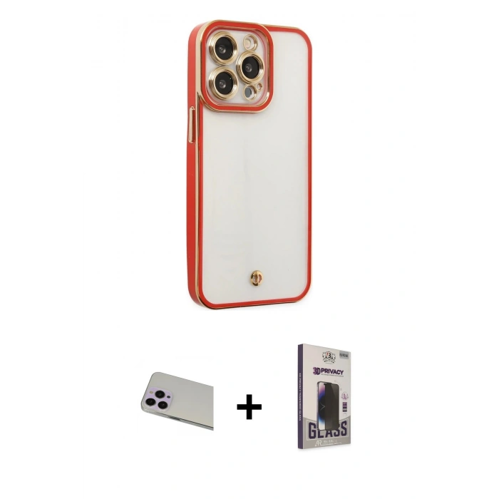 MARSİLYAN™- iPhone 13 Pro Max Kılıf Çekirdek Klasik Serisi - Siyah Bilvis Hayalet Cam Ekran Koruyucu + Rainbow Kamera Lens Koruma Cam - MR