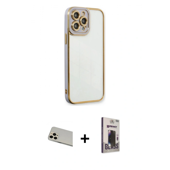 MARSİLYAN™- iPhone 13 Pro Max Kılıf Çekirdek Klasik Serisi - Siyah Bilvis Hayalet Cam Ekran Koruyucu + Rainbow Kamera Lens Koruma Cam - REGD