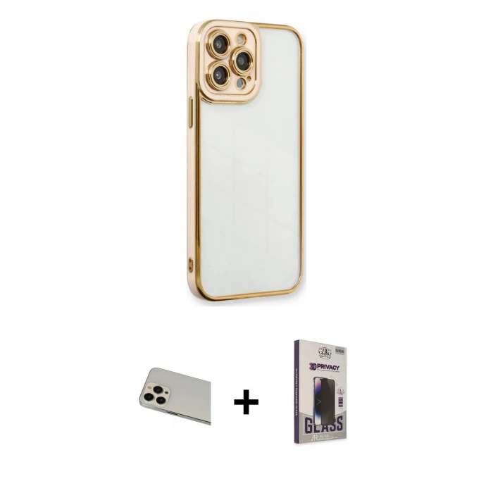MARSİLYAN™- iPhone 13 Pro Max Kılıf Çekirdek Klasik Serisi - Siyah Bilvis Hayalet Cam Ekran Koruyucu + Rainbow Kamera Lens Koruma Cam - REGD