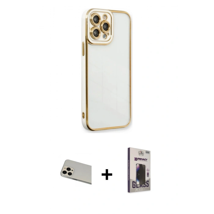 MARSİLYAN™- iPhone 13 Pro Max Kılıf Çekirdek Klasik Serisi - Siyah Bilvis Hayalet Cam Ekran Koruyucu + Rainbow Kamera Lens Koruma Cam - REGD