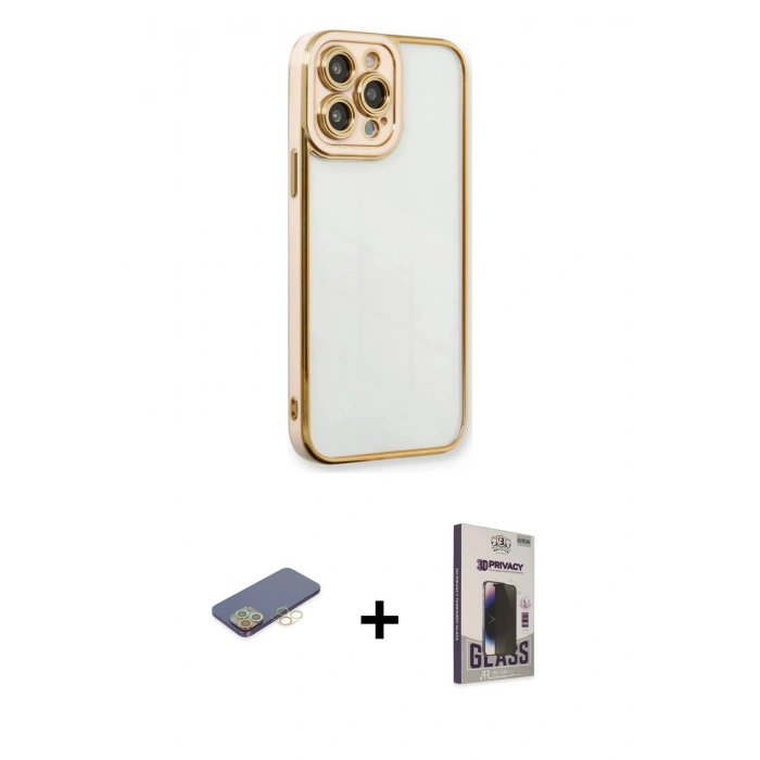 MARSİLYAN™- iPhone 13 Pro Max Kılıf Çekirdek Klasik Serisi - Siyah Bilvis Hayalet Cam Ekran Koruyucu + Renkli Kamera Lens Koruma Cam - SI
