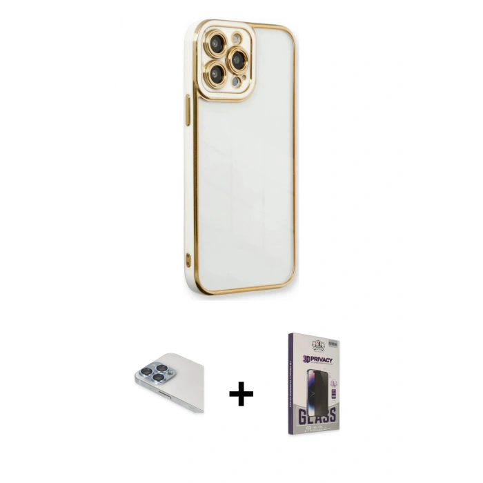 MARSİLYAN™- iPhone 13 Pro Max Kılıf Çekirdek Klasik Serisi - Siyah Bilvis Hayalet Cam Ekran Koruyucu + Sierra Blue Pers Alüminyum Kamera Lens