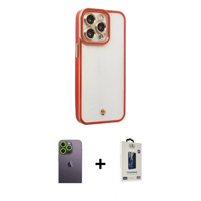 MARSİLYAN™- iPhone 13 Pro Max Kılıf Çekirdek Klasik Serisi - Siyah Bilvis Hayalet Cam Ekran Koruyucu + Neon Fosforlu Kamera Lens - YL