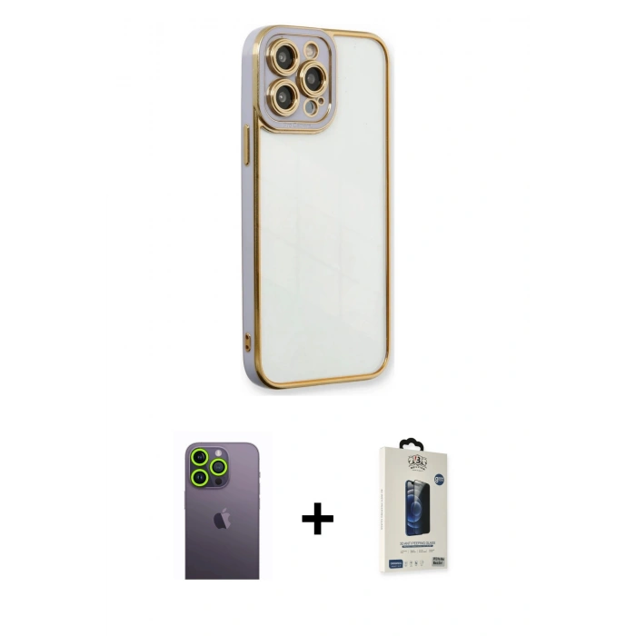 MARSİLYAN™- iPhone 13 Pro Max Kılıf Çekirdek Klasik Serisi - Siyah Bilvis Hayalet Cam Ekran Koruyucu + Neon Fosforlu Kamera Lens - YL