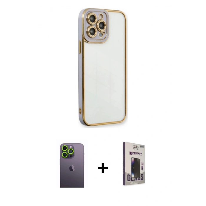 MARSİLYAN™- iPhone 13 Pro Max Kılıf Çekirdek Klasik Serisi - Siyah Bilvis Hayalet Cam Ekran Koruyucu + Neon Fosforlu Kamera Lens - YL